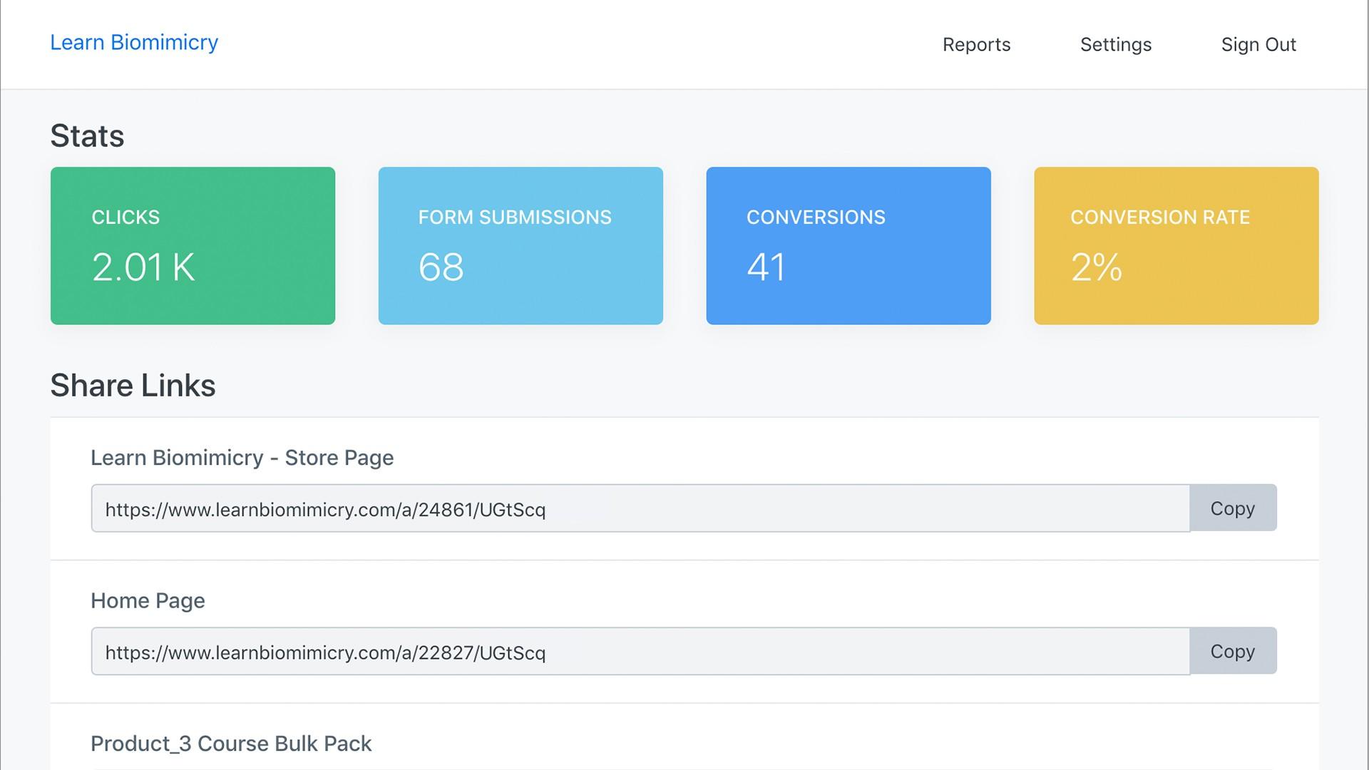 Learn Biomimicry Affiliate Dashboard