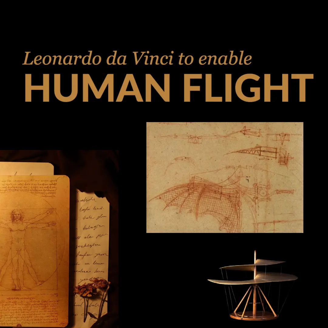 Leonardo da Vinci flying machine sketches and Wright brothers airplane inspired by bird flight anatomy image 2
